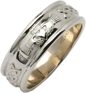 Biddy Murphy Men's Irish Claddagh 925 Sterling Silver Wedding Ring 1/4" Band, Traditional Celtic Jewelry Made In Ireland & Crafted by Irish Artisan Jewelers Co. Wicklow