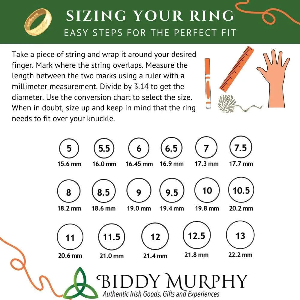 Biddy Murphy Men's Irish Claddagh 925 Sterling Silver Wedding Ring 1/4" Band, Traditional Celtic Jewelry Made In Ireland & Crafted by Irish Artisan Jewelers Co. Wicklow