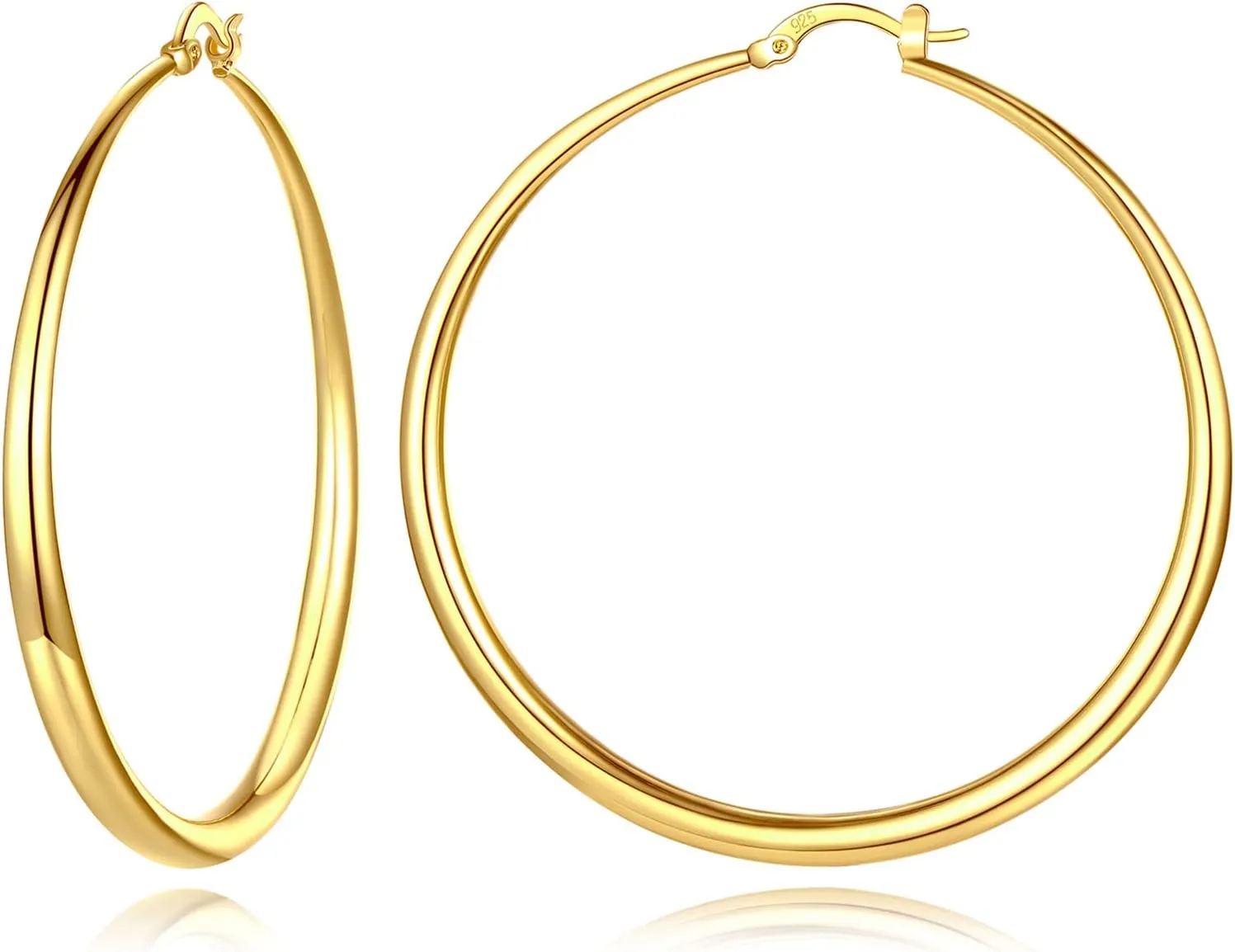 Big Thick Gold Hoop Earrings for Women 14K Real Gold Plated Classic Lightweight Chunky Gold Hoops Hypoallergenic Hoop Earrings with 925 Sterling Silver Post