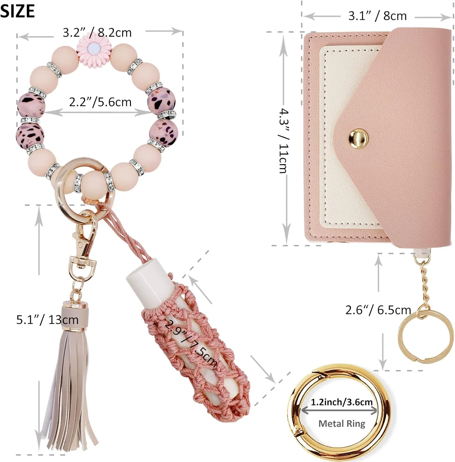 BIHRTC Silicone Key Ring Bracelets Wristlet Keychain Wallet with Net Chapstick Holder for Women