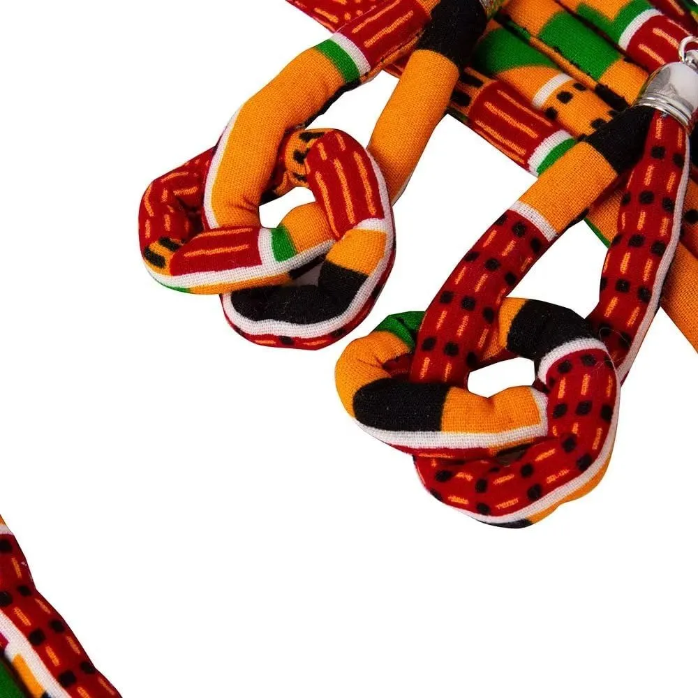 BintaRealWax African Necklace Earrings Set Ankara Fabric Print Multilayer Woven Rope Choker Layered Strand Collar