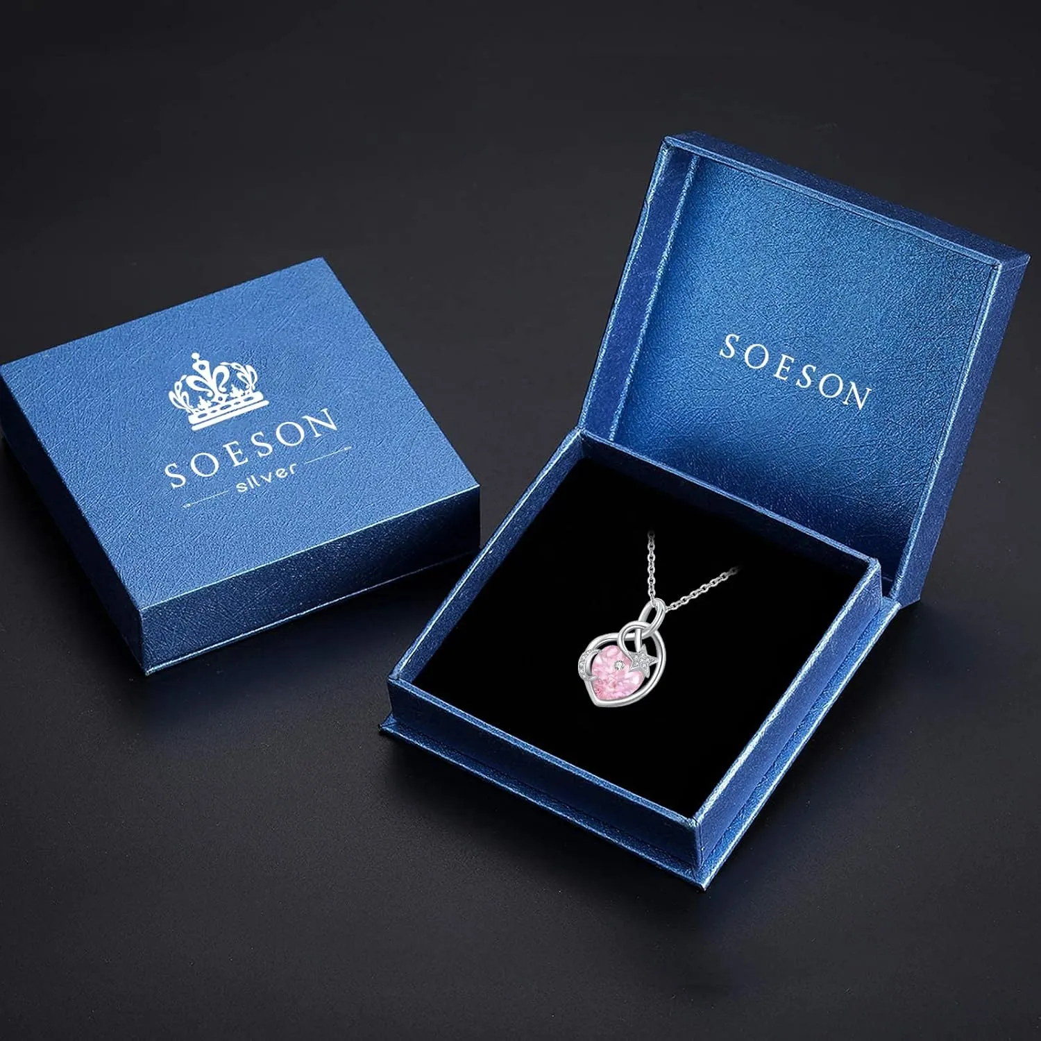Birthstone Necklace Sterling Silver Birthstone Moon and Star Necklace Heart Crysta Birthstone Pendant Mother's Day Birthstone Jewelry Gifts for Women