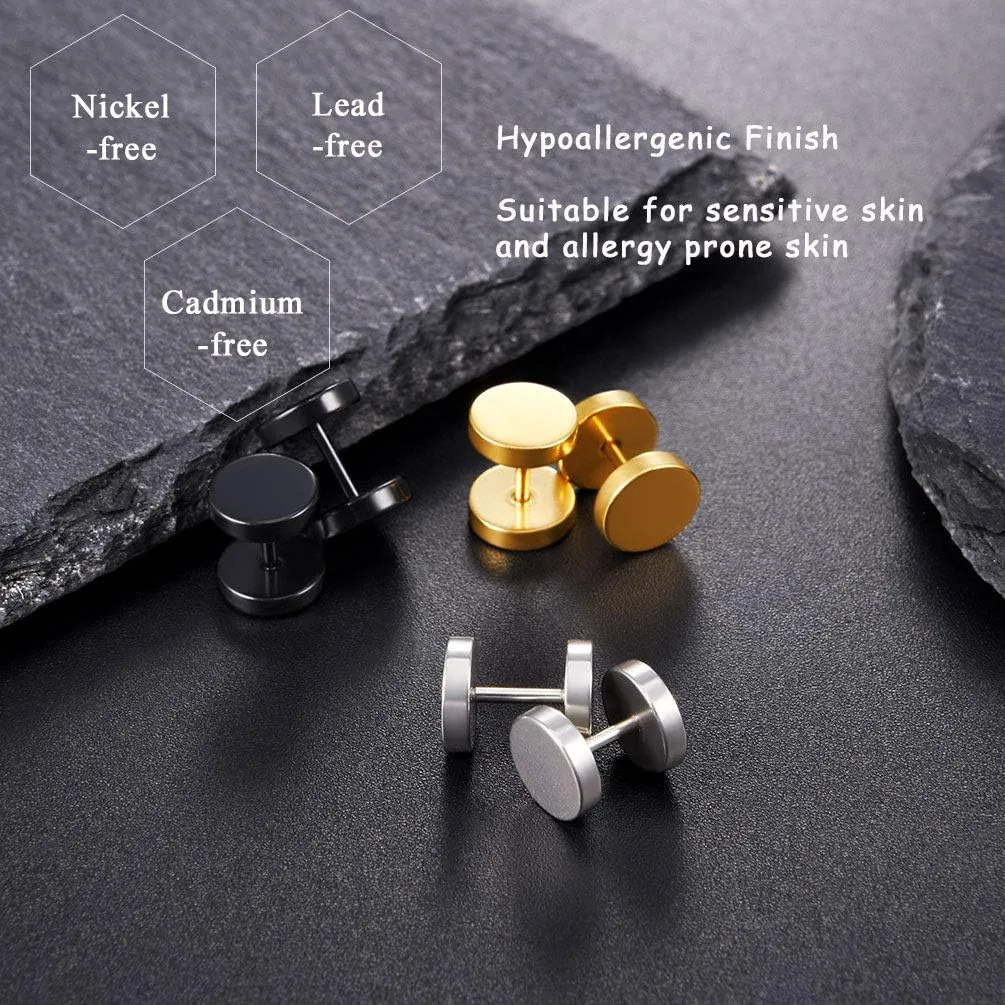 Black Gold Stainless Steel Earring Set for Men Women Goth Gothic Jewelry Punk Spiked Spike Earrings(with Box)