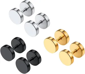 Black Gold Stainless Steel Earring Set for Men Women Goth Gothic Jewelry Punk Spiked Spike Earrings(with Box)