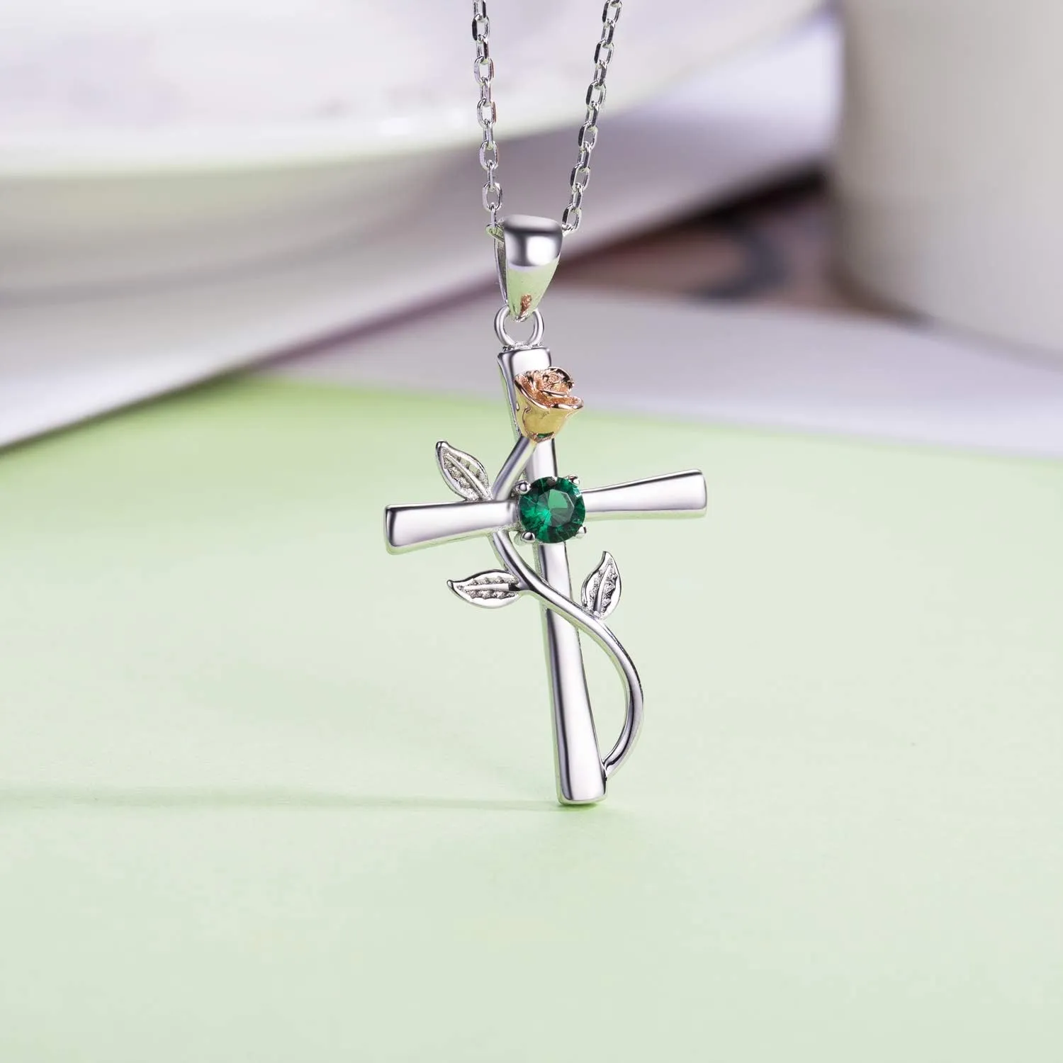 BlingGem Cross Necklace for Women 925 Sterling Silver Birthstone Necklace for Womens Cross Pendant 5A Cubic Zirconia 12 Birth Months Birthday Gifts for Women Wife Her