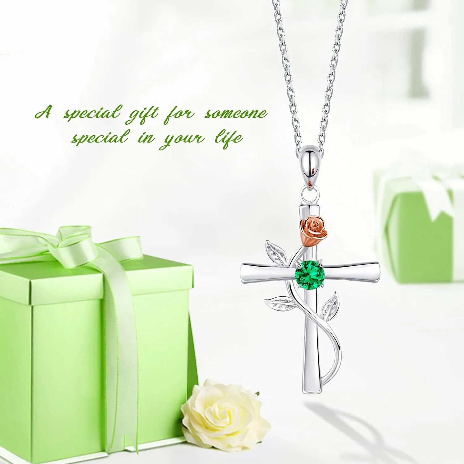 BlingGem Cross Necklace for Women 925 Sterling Silver Birthstone Necklace for Womens Cross Pendant 5A Cubic Zirconia 12 Birth Months Birthday Gifts for Women Wife Her
