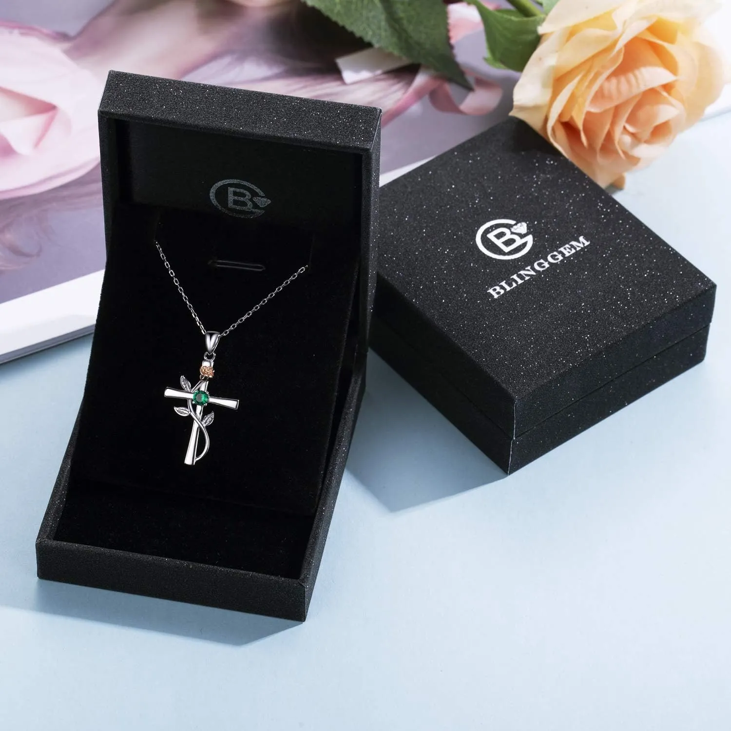 BlingGem Cross Necklace for Women 925 Sterling Silver Birthstone Necklace for Womens Cross Pendant 5A Cubic Zirconia 12 Birth Months Birthday Gifts for Women Wife Her