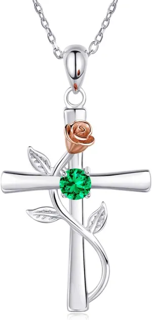 BlingGem Cross Necklace for Women 925 Sterling Silver Birthstone Necklace for Womens Cross Pendant 5A Cubic Zirconia 12 Birth Months Birthday Gifts for Women Wife Her