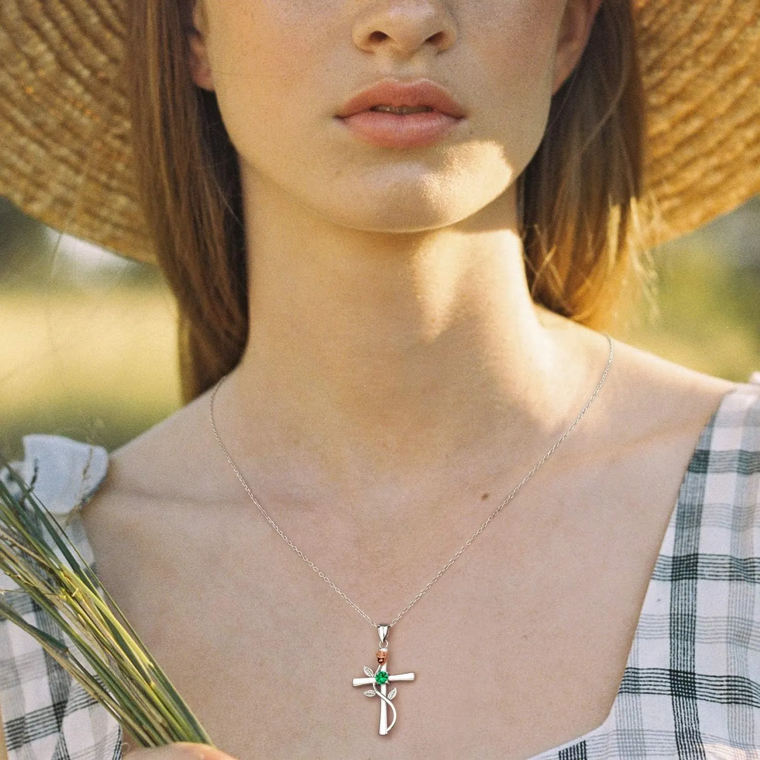 BlingGem Cross Necklace for Women 925 Sterling Silver Birthstone Necklace for Womens Cross Pendant 5A Cubic Zirconia 12 Birth Months Birthday Gifts for Women Wife Her