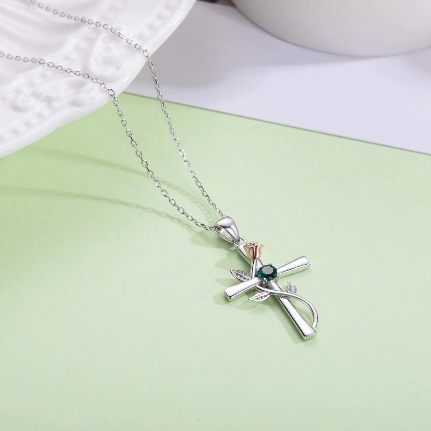 BlingGem Cross Necklace for Women 925 Sterling Silver Birthstone Necklace for Womens Cross Pendant 5A Cubic Zirconia 12 Birth Months Birthday Gifts for Women Wife Her
