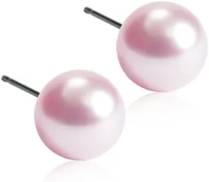 Blomdahl | Hypoallergenic | Natural Titanium Light Rose Pearl Stud Earrings | Best Choice For Sensitive Ears