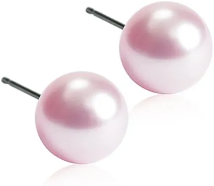 Blomdahl | Hypoallergenic | Natural Titanium Light Rose Pearl Stud Earrings | Best Choice For Sensitive Ears