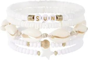 Blue Drop Heishi Surfer Seashell Bracelet Star Shell Bead Strand Bracelet For Women Bohemian Stackable Layered Friendship Bracelets Boho Summer Beach Jewelry Gifts