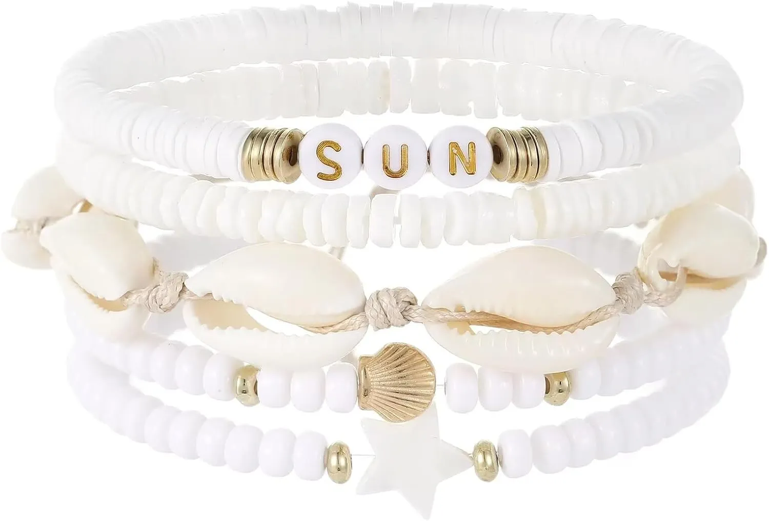 Blue Drop Heishi Surfer Seashell Bracelet Star Shell Bead Strand Bracelet For Women Bohemian Stackable Layered Friendship Bracelets Boho Summer Beach Jewelry Gifts