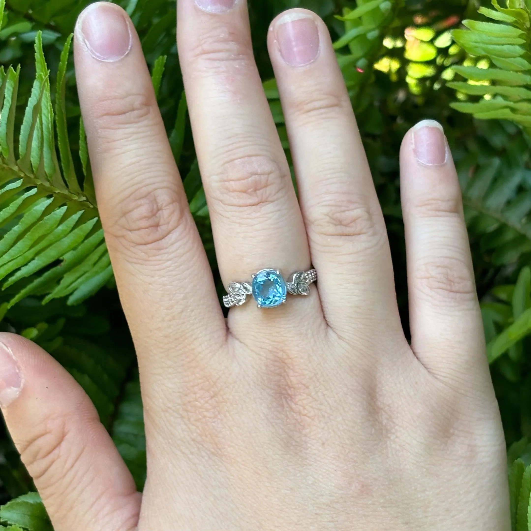 Blue Topaz Adjustable Silver Ring with Pavé Diamonds