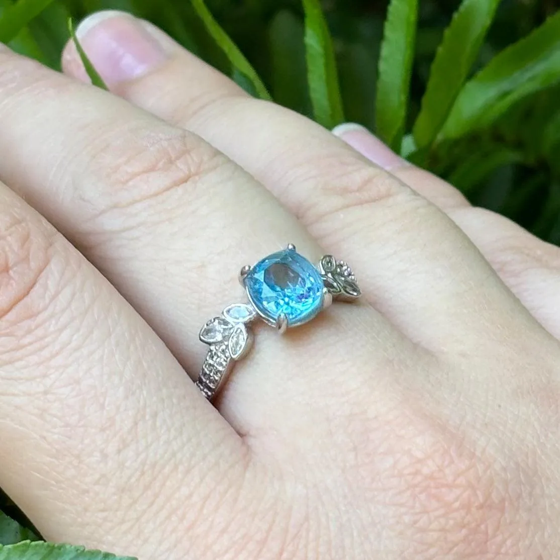 Blue Topaz Adjustable Silver Ring with Pavé Diamonds