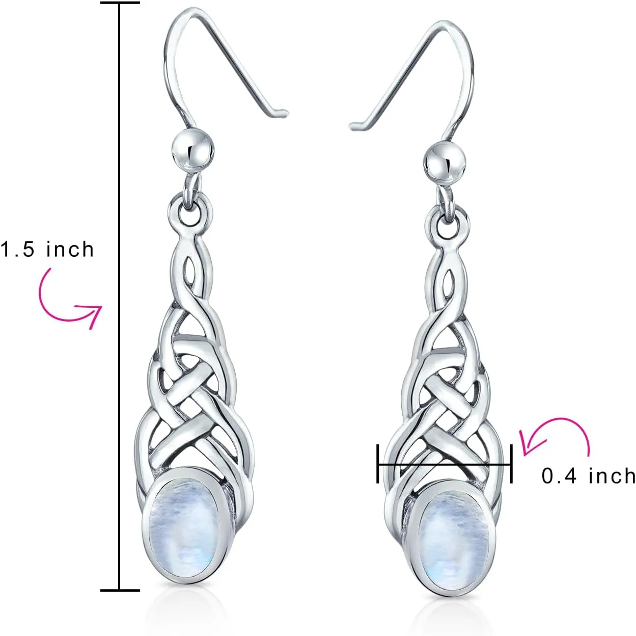 Blue Topaz Purple Amethyst Moonstone Oval Gemstone Irish Love Celtic Knot Dangle Earrings For Women Teen .925 Sterling Silver Fish Wire Hook