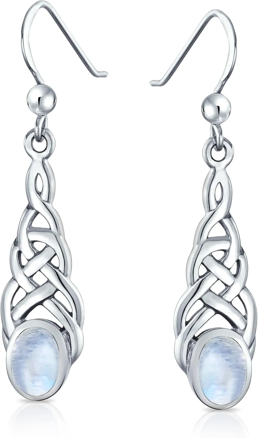 Blue Topaz Purple Amethyst Moonstone Oval Gemstone Irish Love Celtic Knot Dangle Earrings For Women Teen .925 Sterling Silver Fish Wire Hook