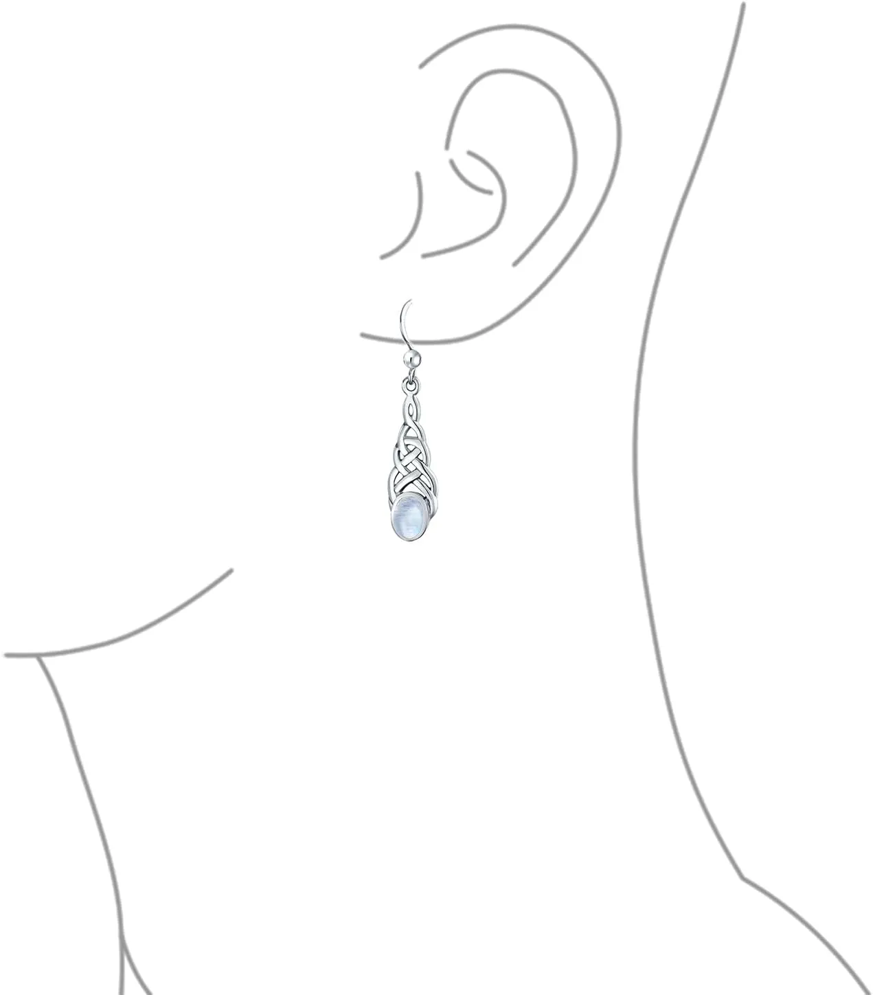 Blue Topaz Purple Amethyst Moonstone Oval Gemstone Irish Love Celtic Knot Dangle Earrings For Women Teen .925 Sterling Silver Fish Wire Hook