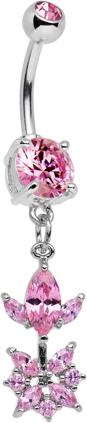 Body Candy Stainless Steel Sparkling Pink Budding Flower Dangle Belly Button Ring
