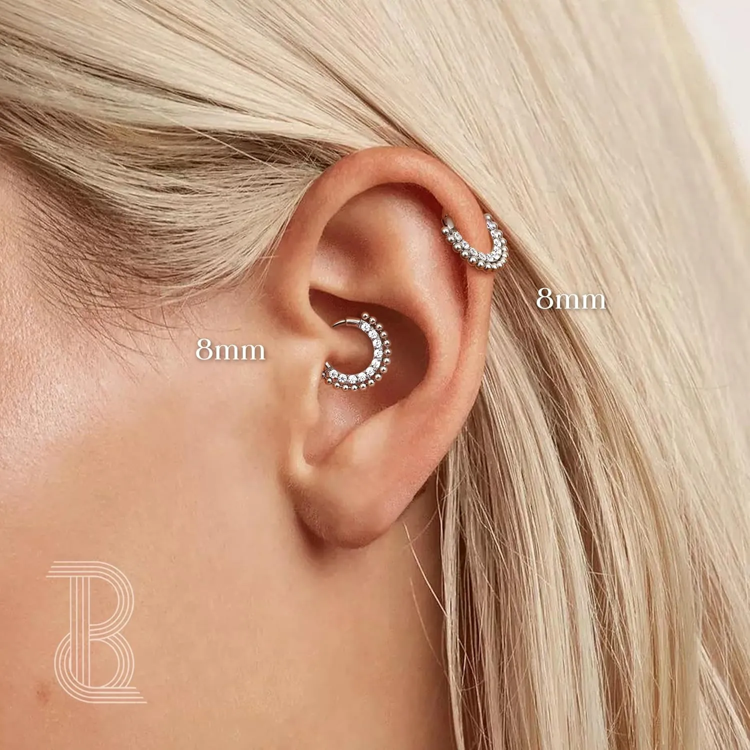 BodyBonita 16G Hinged Septum Rings - G23 Titanium Nose Rings Hoops Clicker Septum Jewelry CZ Nose Piercings Helix Tragus Rook Daith Earrings for Women Men Silver 8mm