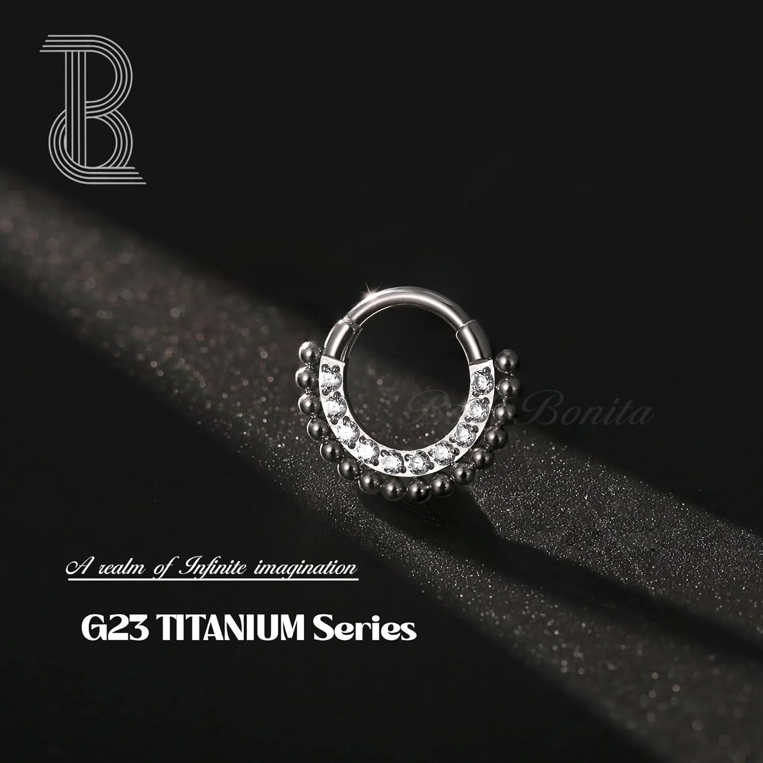 BodyBonita 16G Hinged Septum Rings - G23 Titanium Nose Rings Hoops Clicker Septum Jewelry CZ Nose Piercings Helix Tragus Rook Daith Earrings for Women Men Silver 8mm