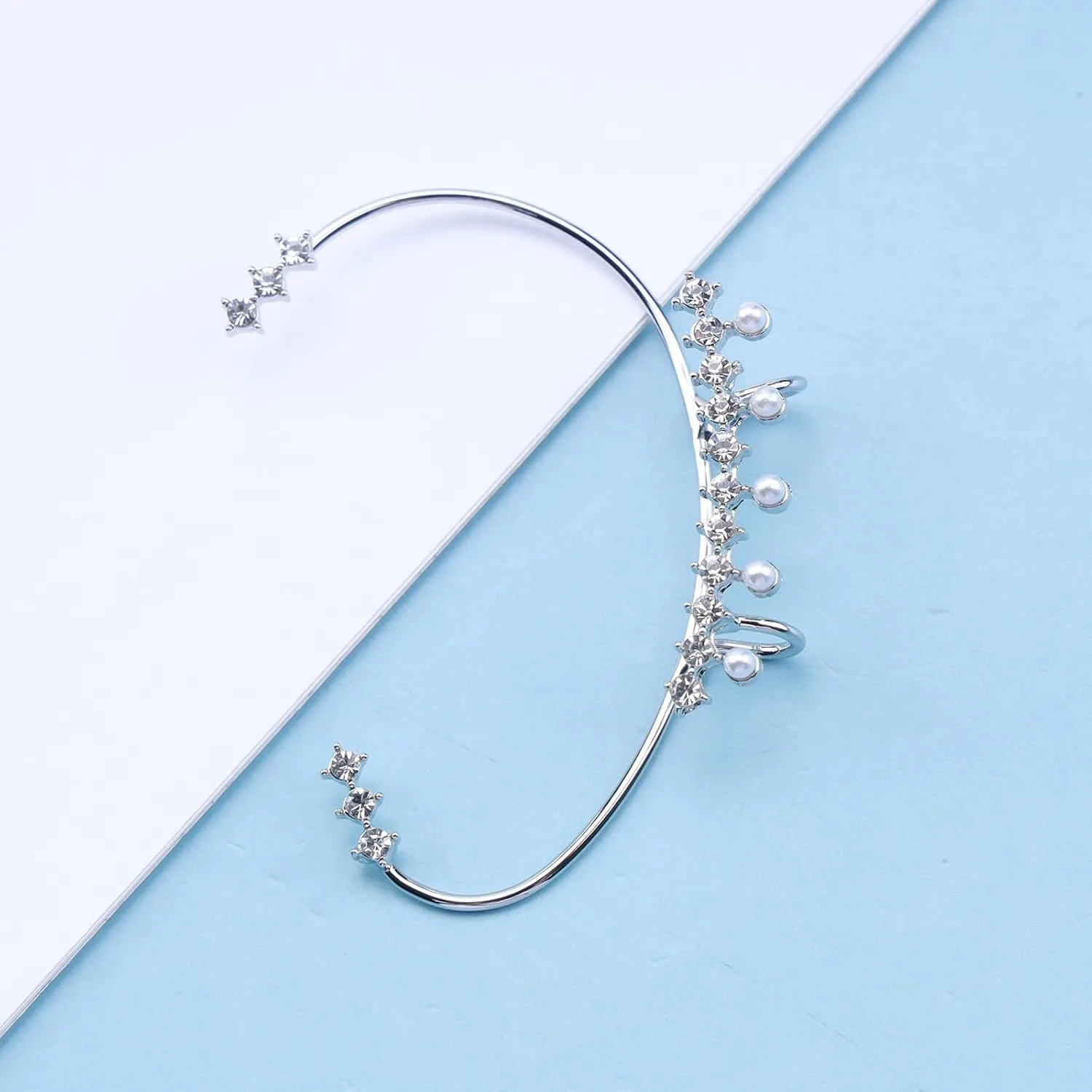 Bohemia Pearl Crystal Cuff Wrap Earrings Gold Pearl Ear Wrap Earrings Cz Pearl Ear Wrap Earrings Non Pierced Clip on Earrings for Women