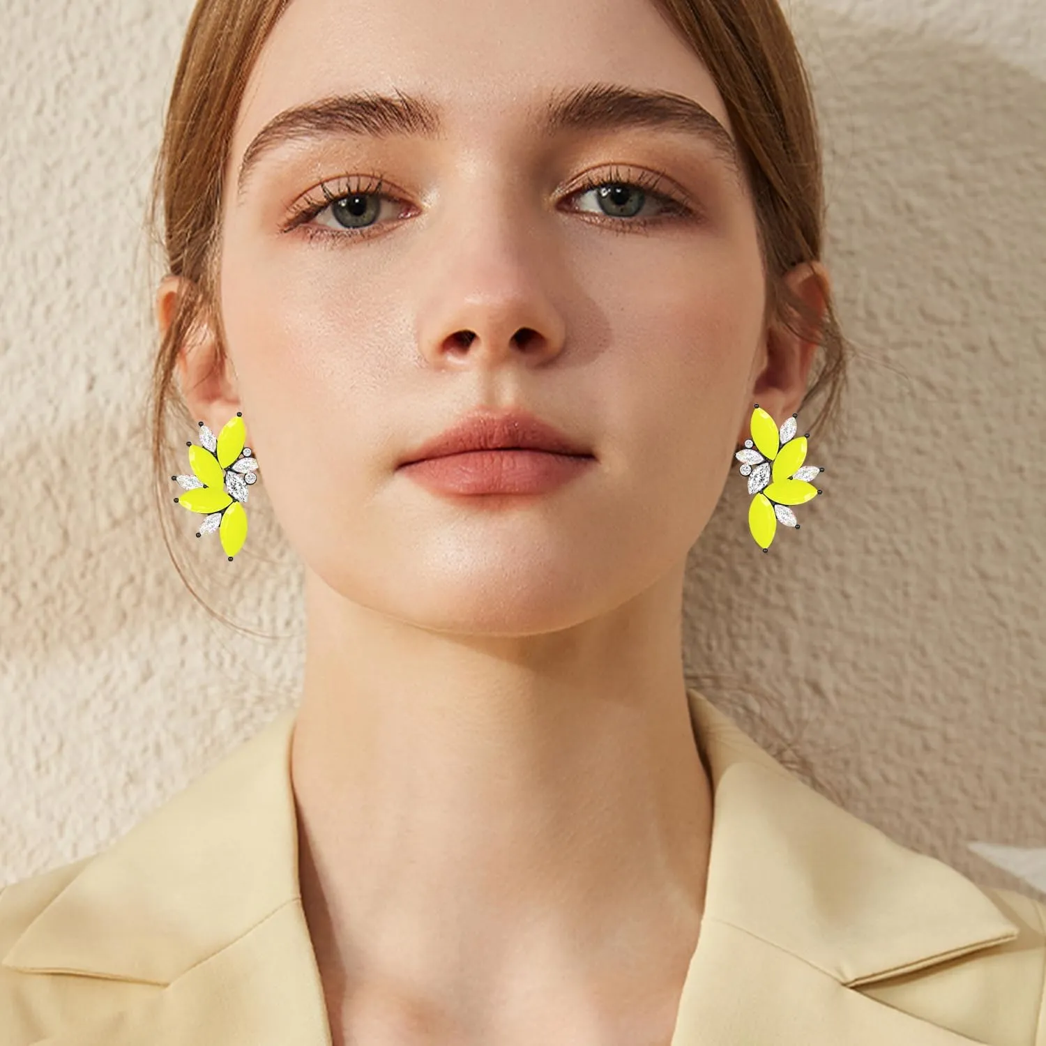 Bohemian Statement Sparkly Colourful Fancy Rhinestone Crystal Flower Dangle Drop Stud Earrings Vintage Wedding Bridal Prom Earrings for Women