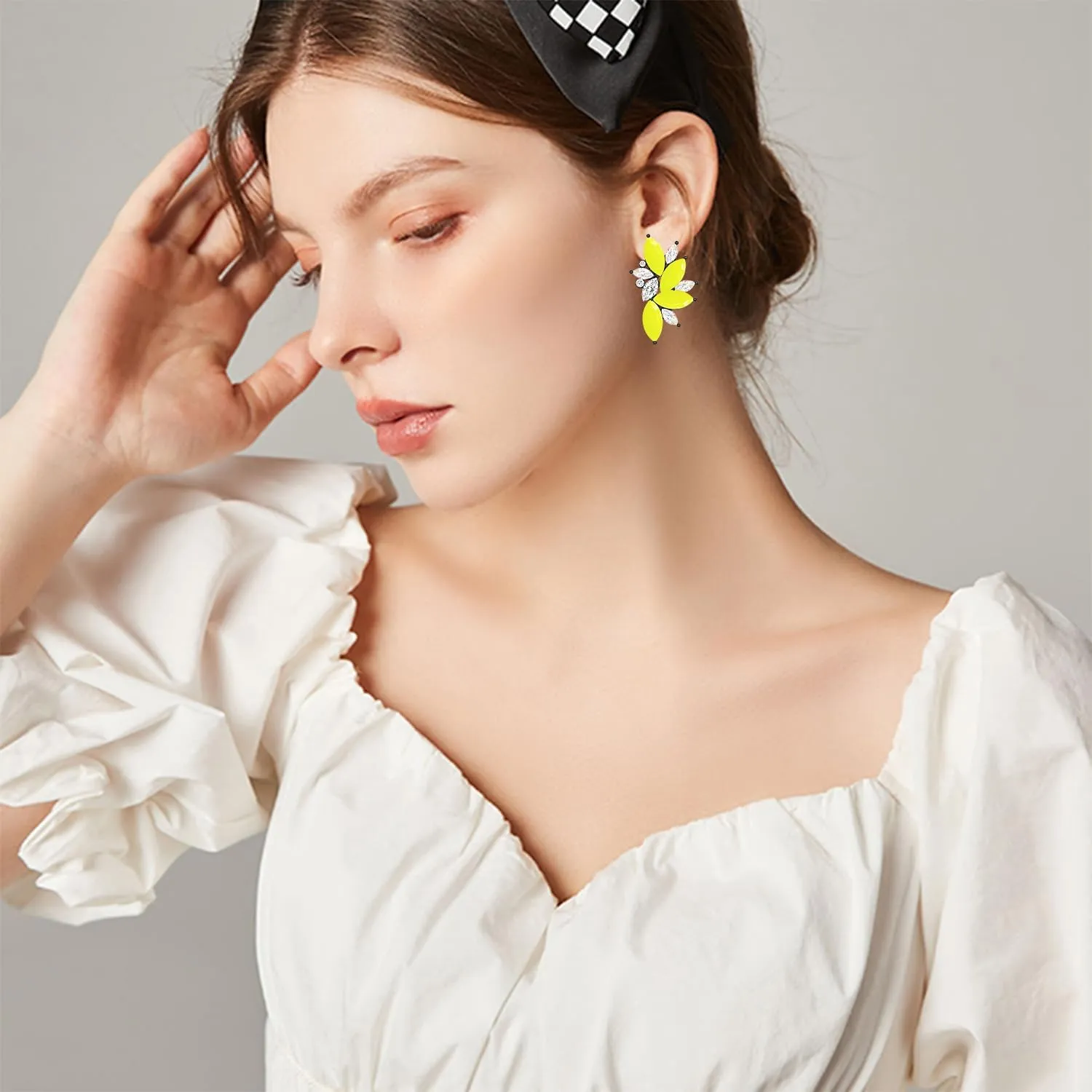 Bohemian Statement Sparkly Colourful Fancy Rhinestone Crystal Flower Dangle Drop Stud Earrings Vintage Wedding Bridal Prom Earrings for Women