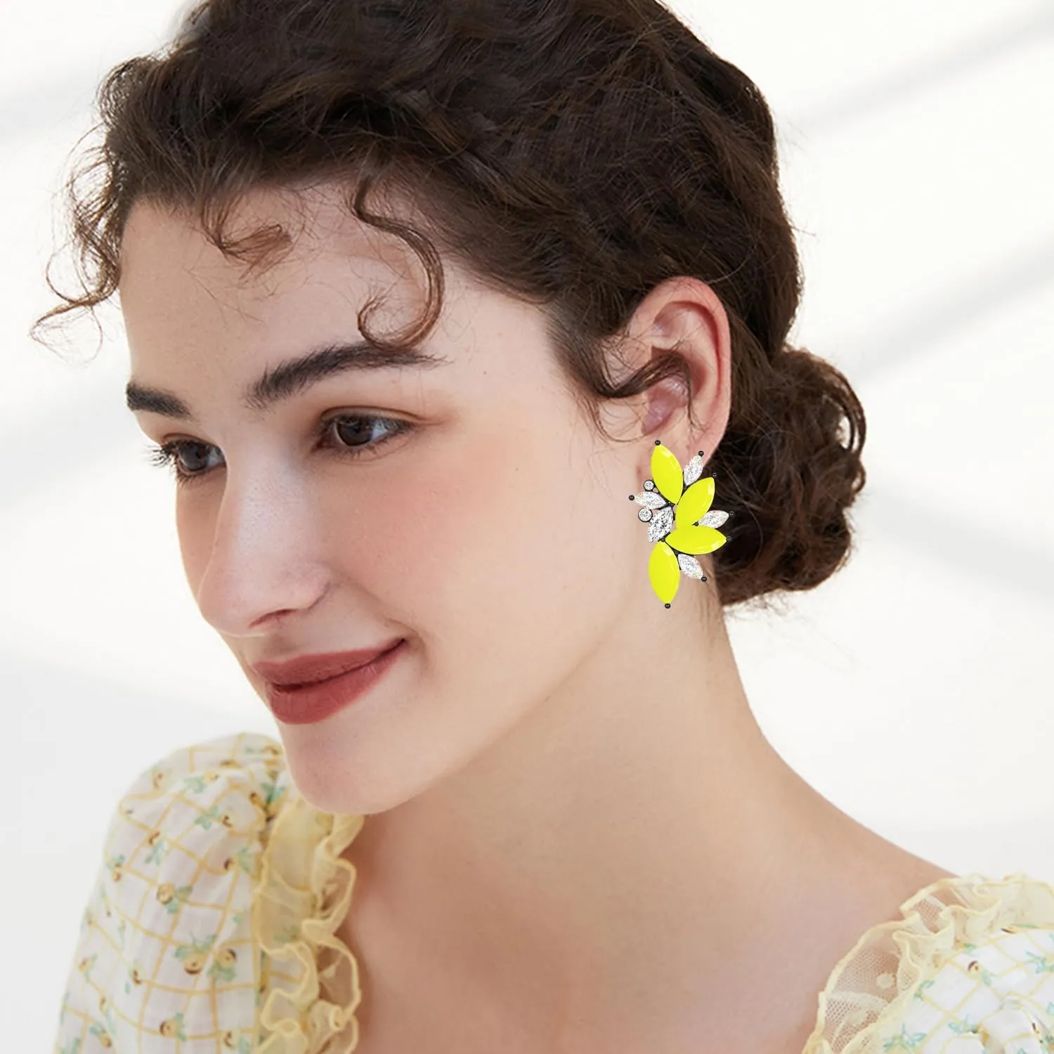 Bohemian Statement Sparkly Colourful Fancy Rhinestone Crystal Flower Dangle Drop Stud Earrings Vintage Wedding Bridal Prom Earrings for Women