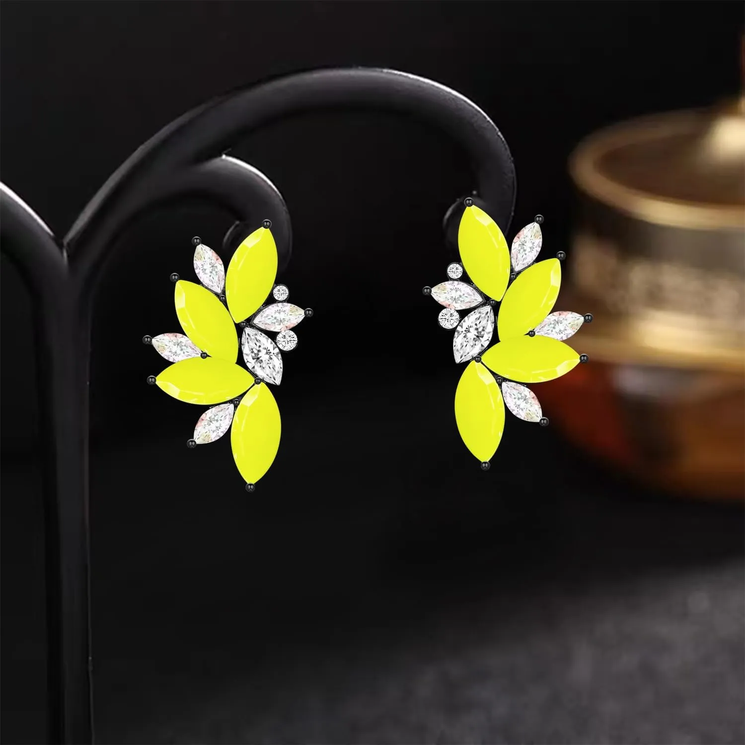 Bohemian Statement Sparkly Colourful Fancy Rhinestone Crystal Flower Dangle Drop Stud Earrings Vintage Wedding Bridal Prom Earrings for Women