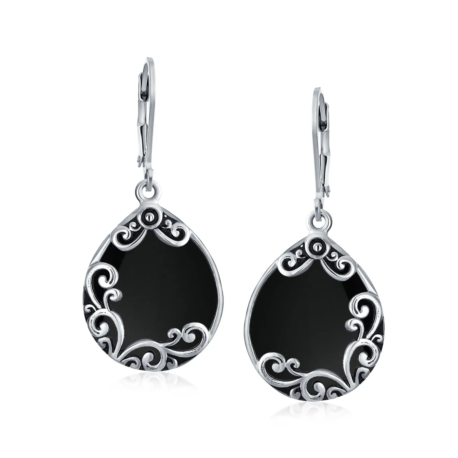 Boho Western Birthstone Teardrop Filigree Dangle Earrings in Sterling Silver