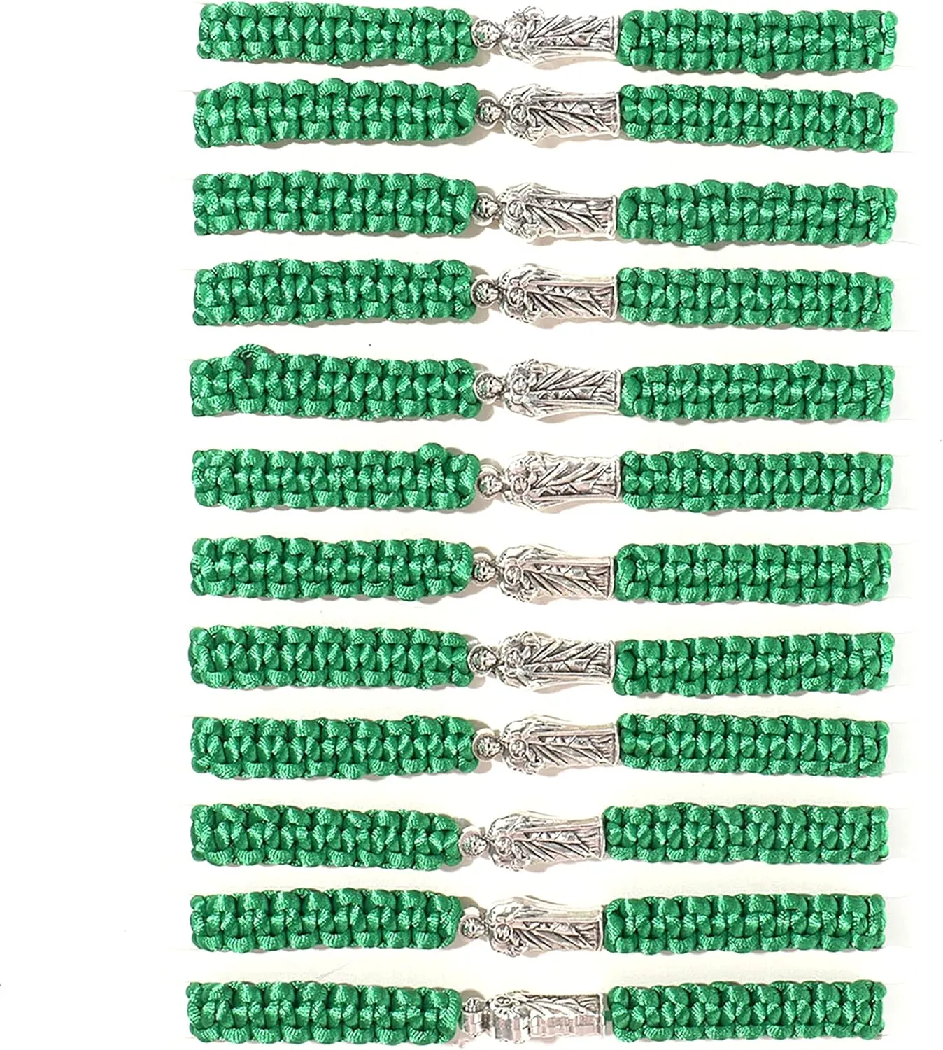 BONITTER 12 PCS Virgin Mary/Saint Benedict/Saint Jude bracelet Rosary Handmade Red Knot String Bracelets Luck bracelet Men Or Women As Gifts and Used in Prayer bracelet (Green Rope-Silver Jesus)