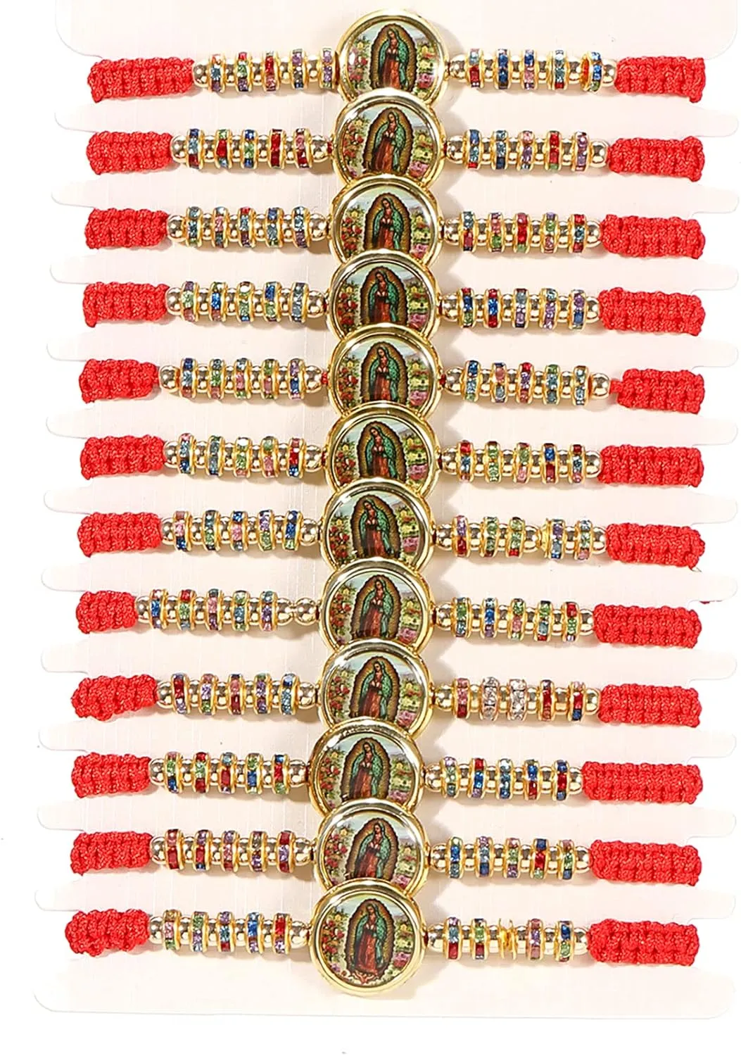 BONITTER 12 PCS Virgin Mary/Saint Benedict/Saint Jude bracelet Rosary Handmade Red Knot String Bracelets Luck bracelet Men Or Women As Gifts and Used in Prayer bracelet (Red Rope-Round Enamel Virgin Mary)