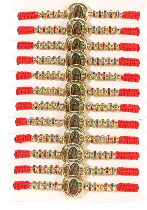 BONITTER 12 PCS Virgin Mary/Saint Benedict/Saint Jude bracelet Rosary Handmade Red Knot String Bracelets Luck bracelet Men Or Women As Gifts and Used in Prayer bracelet (Red Rope-Round Enamel Virgin Mary)