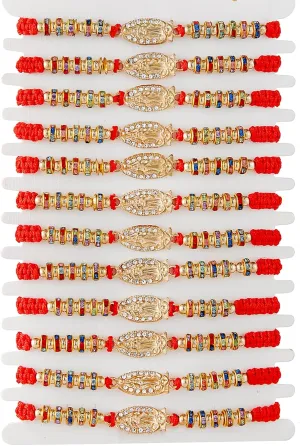 BONITTER 12 PCS Virgin Mary/Saint Benedict/Saint Jude bracelet Rosary Handmade Red Knot String Bracelets Luck bracelet Men Or Women As Gifts and Used in Prayer bracelet (Red Rope-Virgin Mary Mixstone)