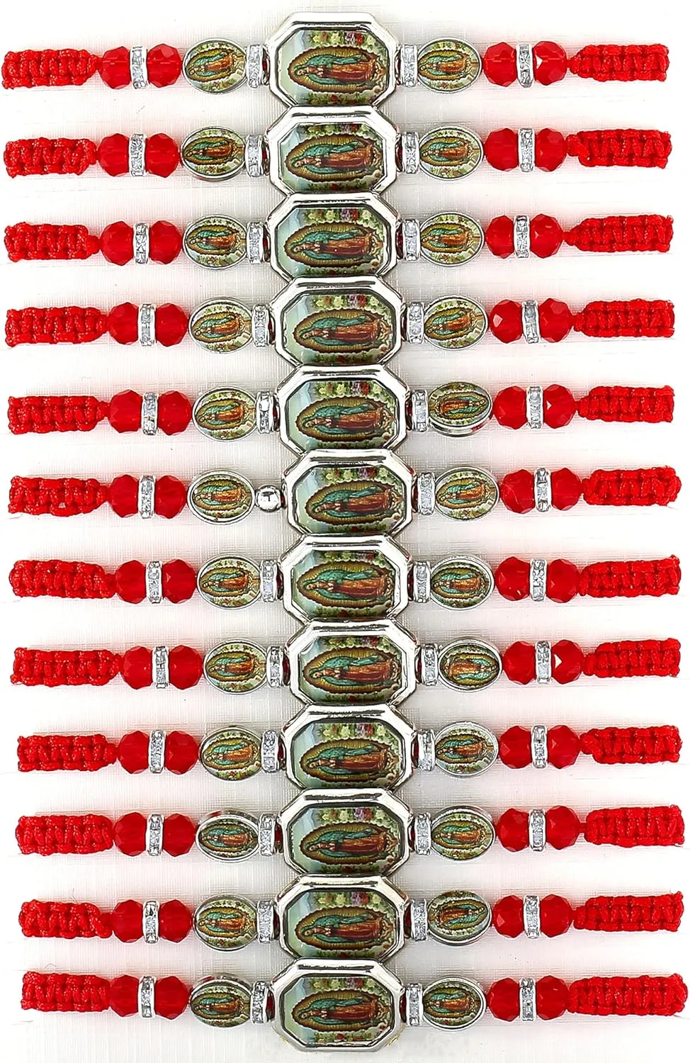 BONITTER 12 PCS Virgin Mary/Saint Benedict/Saint Jude bracelet Rosary Handmade Red Knot String Bracelets Luck bracelet Men Or Women As Gifts and Used in Prayer bracelet (Square Virgin Mary)
