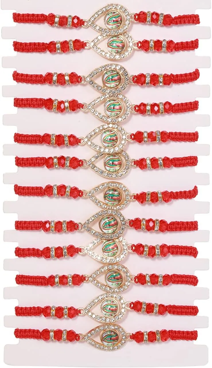 BONITTER 12 PCS Virgin Mary/Saint Benedict/Saint Jude bracelet Rosary Handmade Red Knot String Bracelets Luck bracelet Men Or Women As Gifts and Used in Prayer bracelet (Tear Virgin Mary)