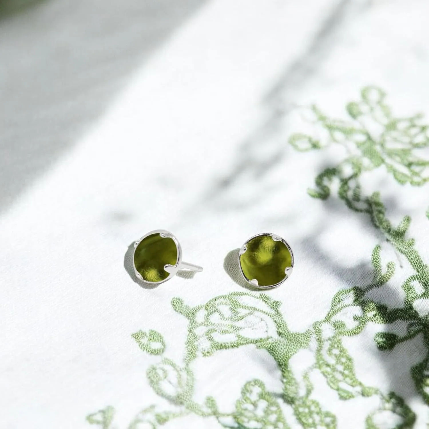 Bottled Up Designs Handmade Stud Earrings, Sterling Silver, Recycled Vintage Bottles, Eco Friendly, Made in USA, Birthday Gifts, Mothers Day, Women, Anniversary (Olive Wine Bottle)