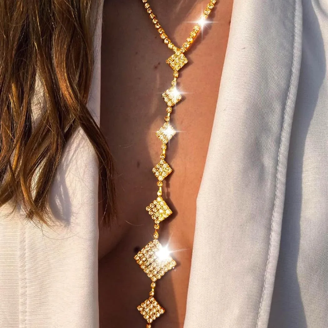 Bounzhi Sexy Rhinestone Body Chain Bra Crystal Body Jewelry Boho Bikini Body Necklace Crossover for Women and Girls (C)