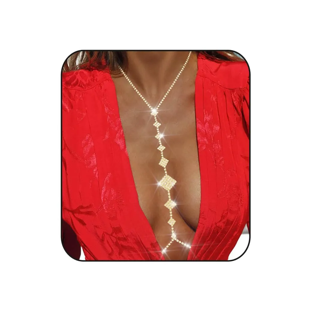 Bounzhi Sexy Rhinestone Body Chain Bra Crystal Body Jewelry Boho Bikini Body Necklace Crossover for Women and Girls (C)