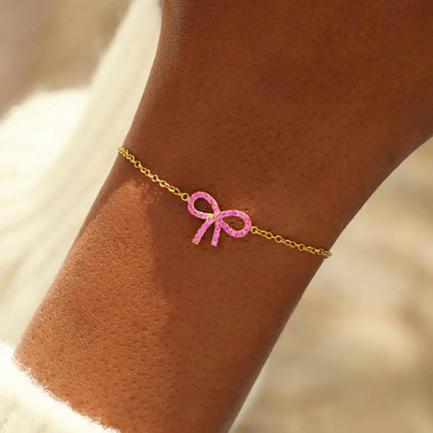 Bow Bracelet for Women 925 Sterling Silver 14K Gold Plated Adjustable Charm Bracelet Cute Dainty CZ Knot Friendship Link Bracelets Jewelry Birthday Graduation Gifts