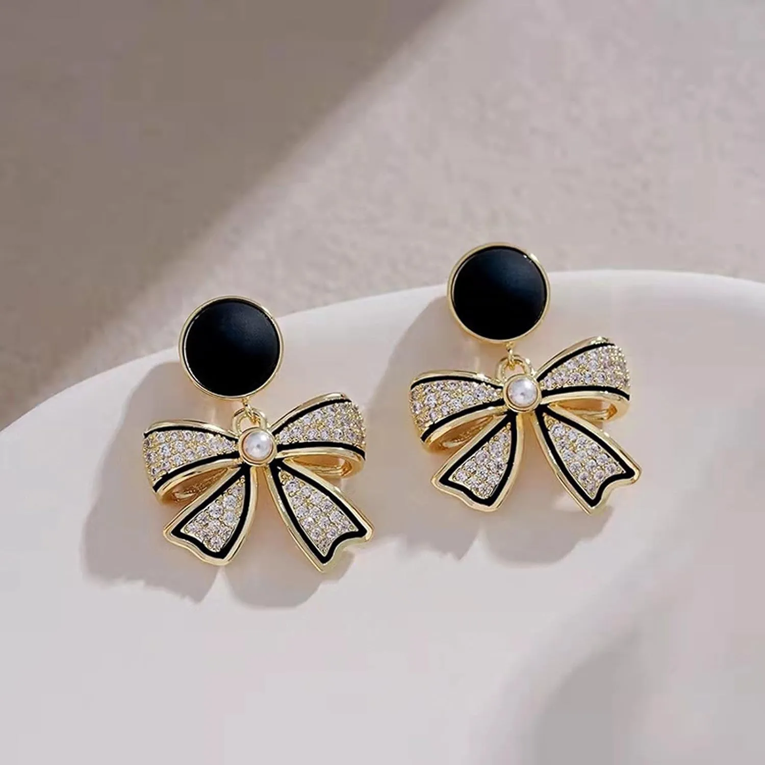 Bow Earrings for Women Black Bow Earrings Pearl Bow Earrings Rhinestone Bow Earrings Stud Earrings for Women Dainty Small Bow Earrings Hypoallergenic Black Earrings Trendy Bow Jewelry for Women