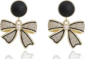 Bow Earrings for Women Black Bow Earrings Pearl Bow Earrings Rhinestone Bow Earrings Stud Earrings for Women Dainty Small Bow Earrings Hypoallergenic Black Earrings Trendy Bow Jewelry for Women