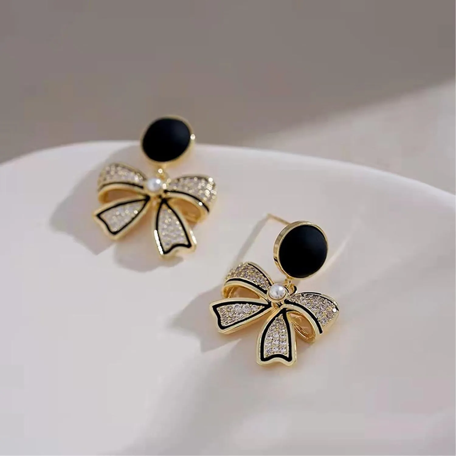 Bow Earrings for Women Black Bow Earrings Pearl Bow Earrings Rhinestone Bow Earrings Stud Earrings for Women Dainty Small Bow Earrings Hypoallergenic Black Earrings Trendy Bow Jewelry for Women