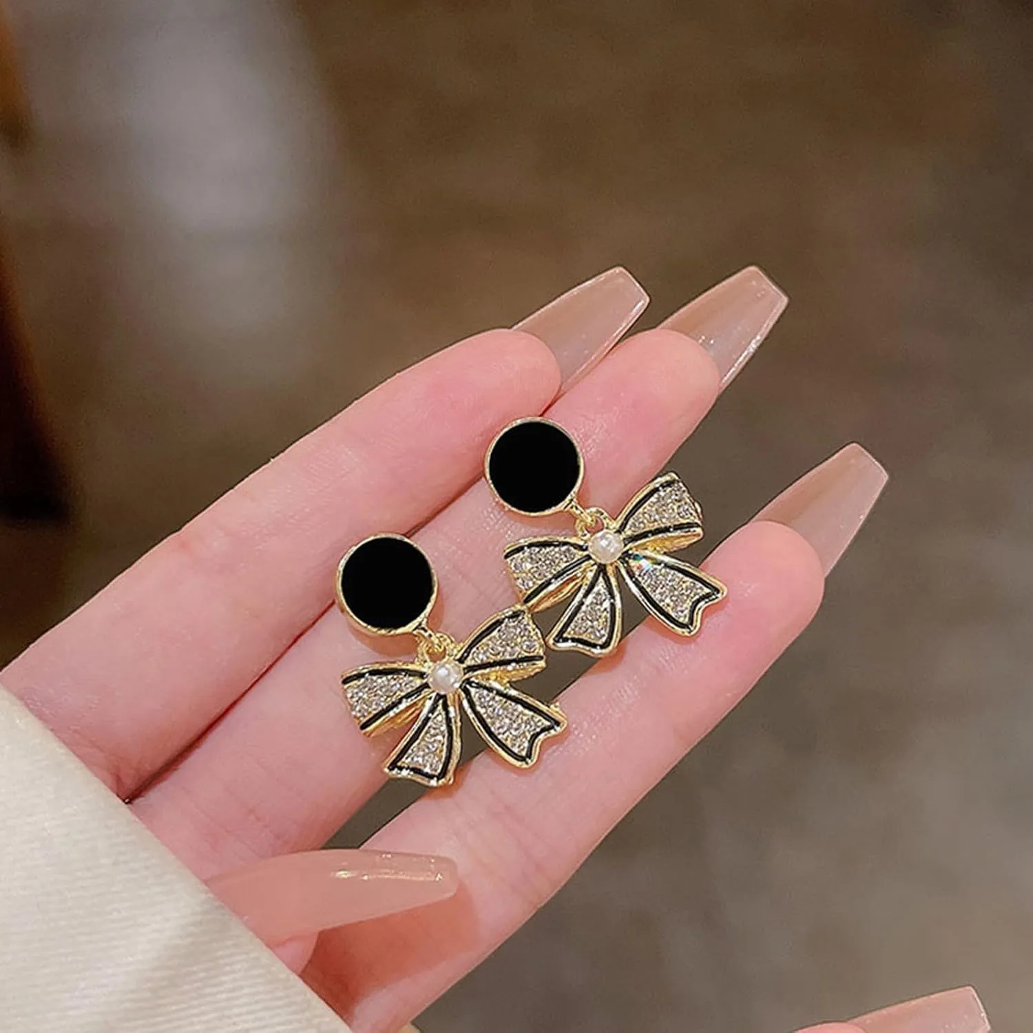 Bow Earrings for Women Black Bow Earrings Pearl Bow Earrings Rhinestone Bow Earrings Stud Earrings for Women Dainty Small Bow Earrings Hypoallergenic Black Earrings Trendy Bow Jewelry for Women