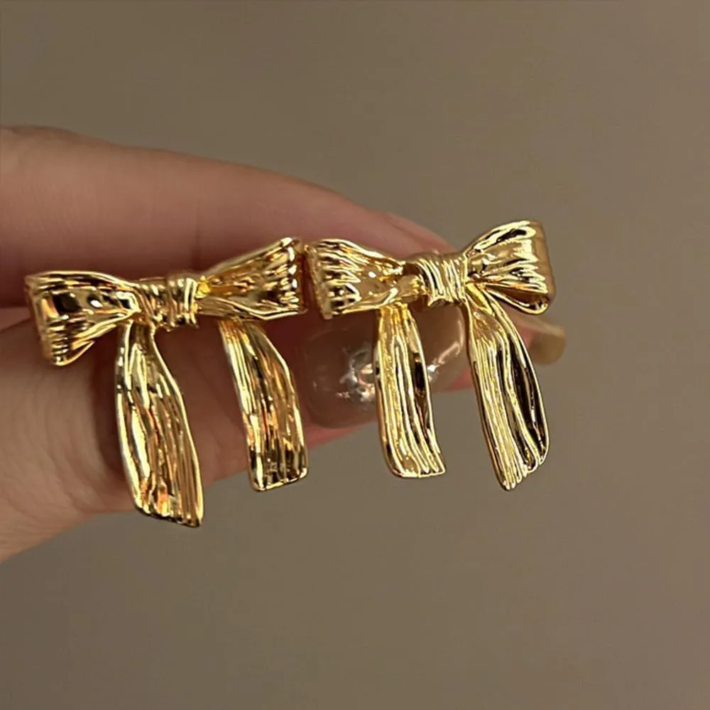 Bow Earrings Gold for Woman, Christmas Fashion Ribbon Bow Drop Stud Earrings Vintage Statement Hypoallergenic Present Jewelry Gifts