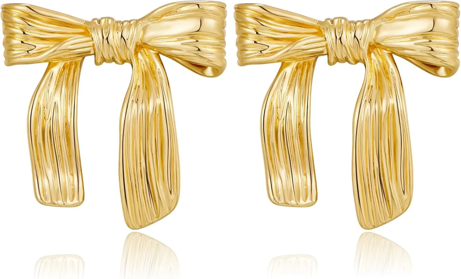 Bow Earrings Gold for Woman, Christmas Fashion Ribbon Bow Drop Stud Earrings Vintage Statement Hypoallergenic Present Jewelry Gifts