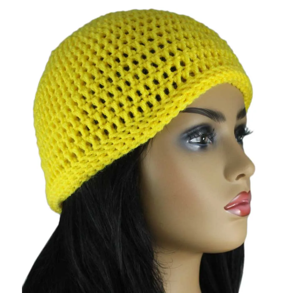 Bright Yellow Crochet Beanie Hat Medium/Large - JMCH23ML