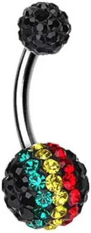 Brilliant Rasta Jamaican Multi-Sprinkle Dot Gem Cubic Zirconia Navel Belly Button Ring